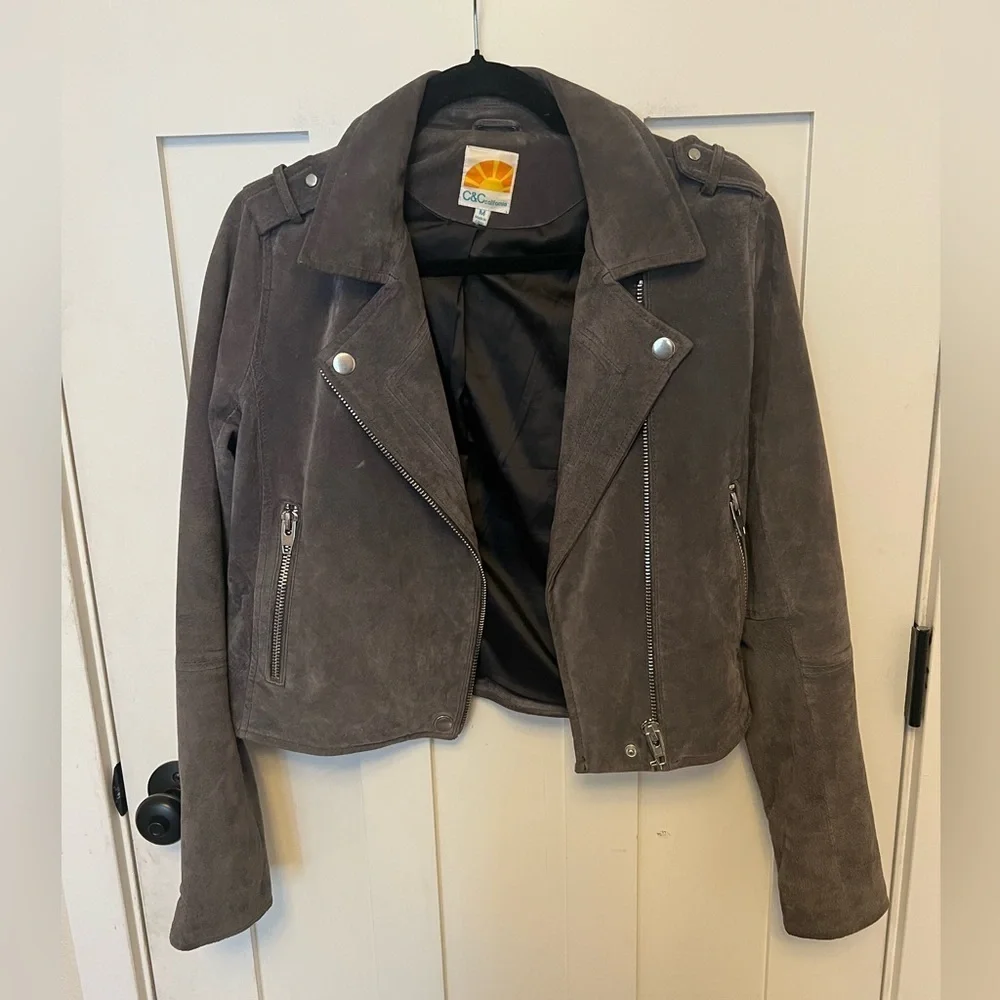 C & C California 100% leather Moto Jacket Gray Suede Size Medium